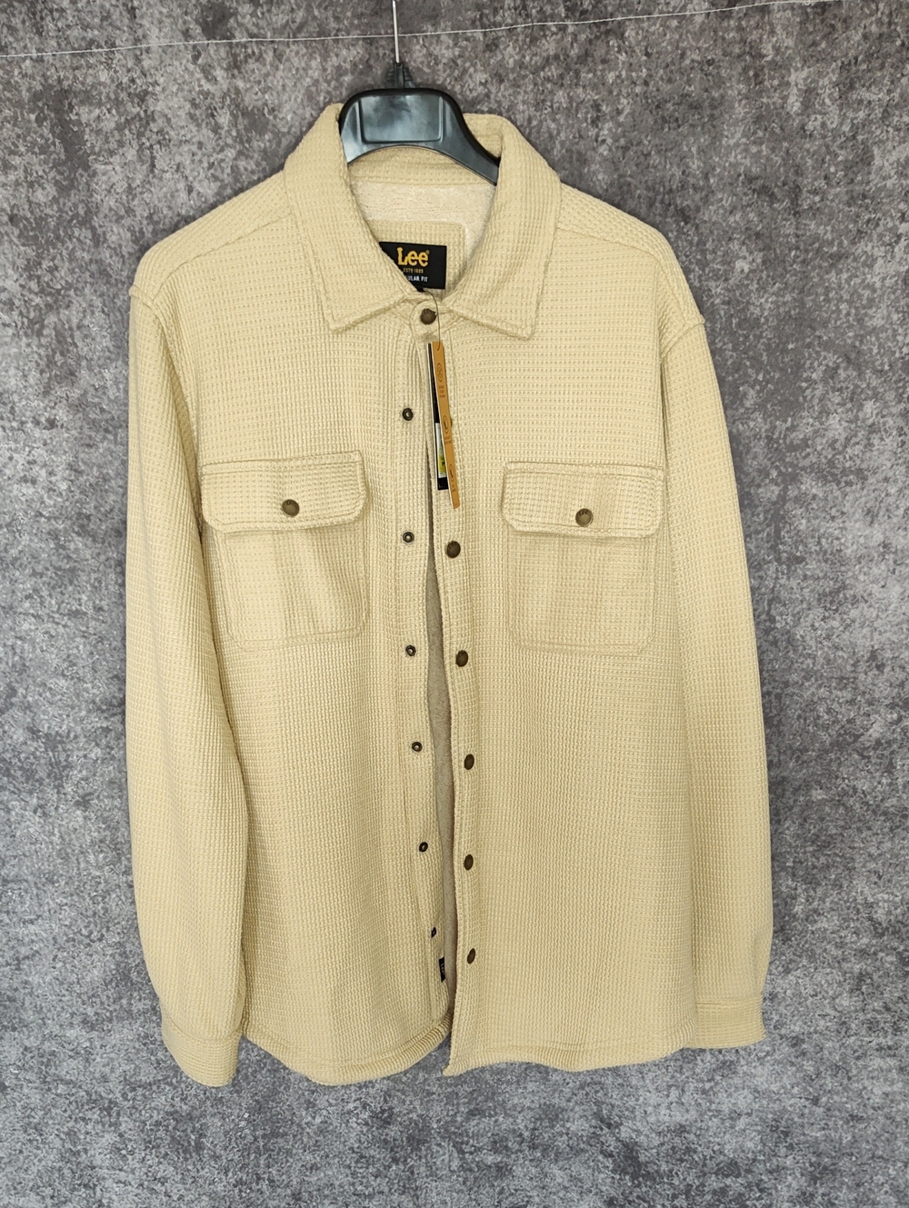 Lee Cream Waffle Knit Shacket with Chest Pockets